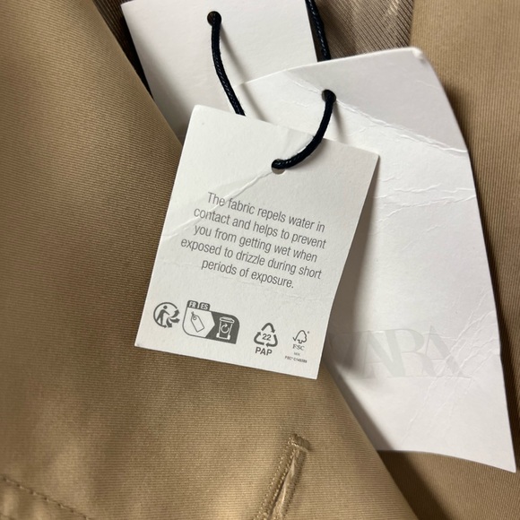 Zara Water Repellent Double-Breasted Trench Coat ZW Collection Camel Size S NWT - Picture 11 of 12